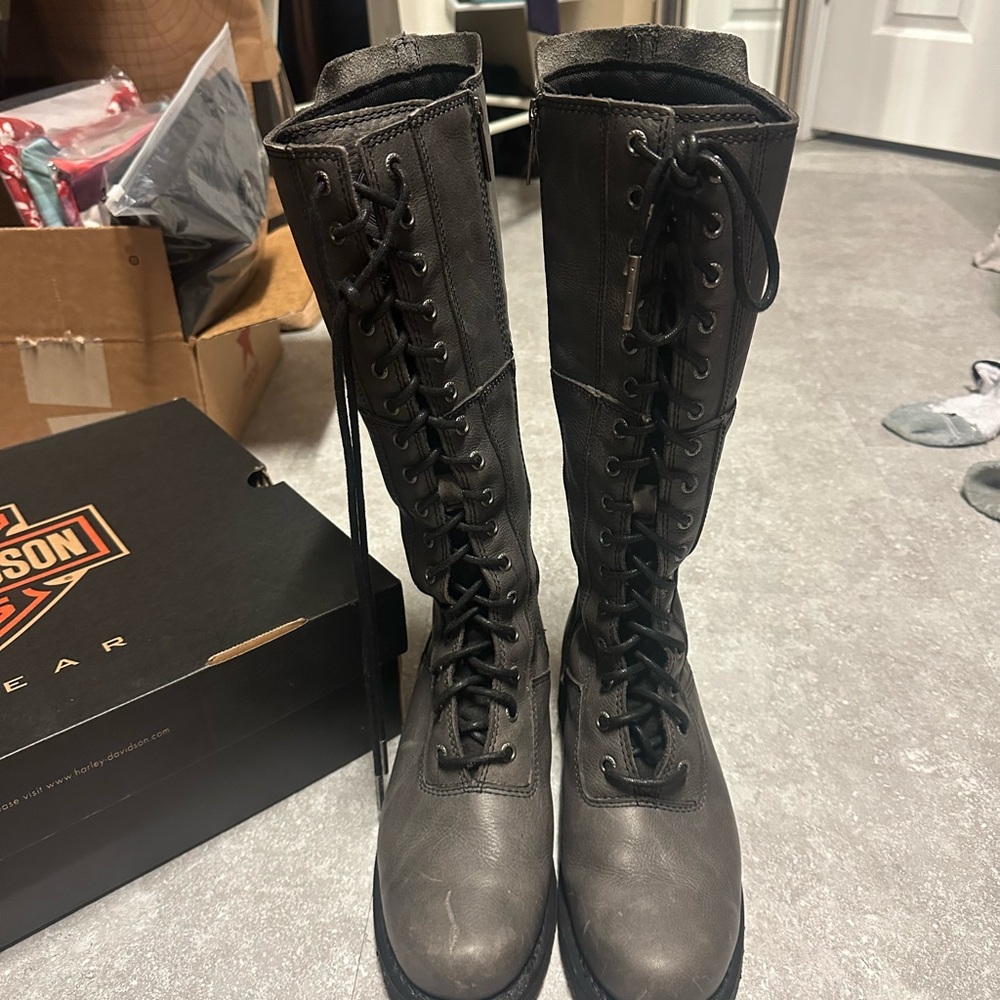 Harley-Davidson Black Leather Lace-Up Boots